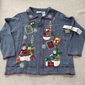 Victoria Jones Christmas Sweater Women's 1X Cardigan Rabbit Hair Deadstock NEW‎